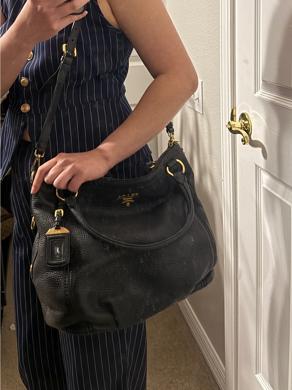 Prada Black Pebbled Leather Tote Bag - Picture 15 of 16